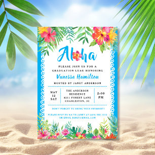 Aloha Luau Tropical Abschluss Blauer Einladung