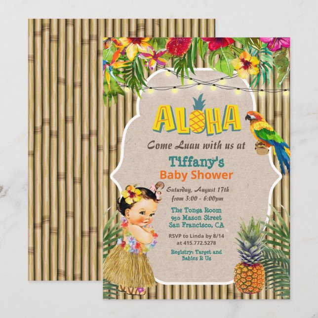 Aloha Luau Tropical Baby Shower Einladung (Vorne/Hinten)