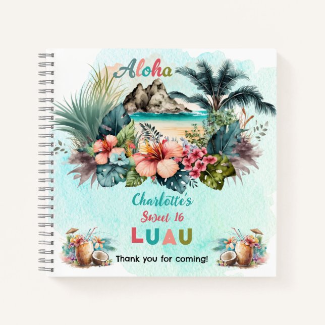 Aloha Luau Tropical Beach Sweet 16 Party GuestBook Notizbuch (Vorderseite)