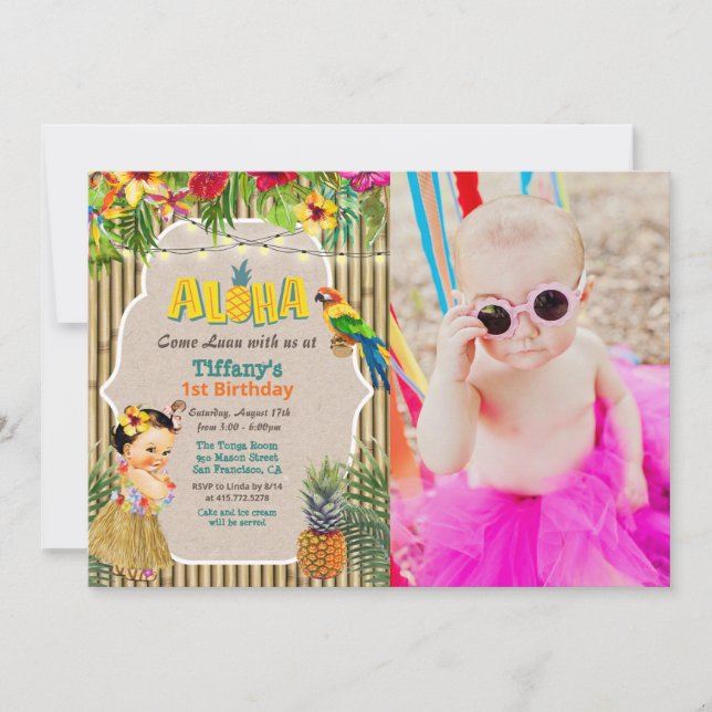 Aloha Luau Tropical Birthday Foto Einladung (Vorderseite)