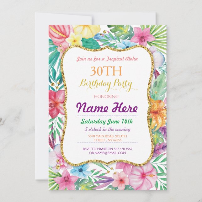 Aloha Luau Tropical Birthday Party Invitation (Devant)