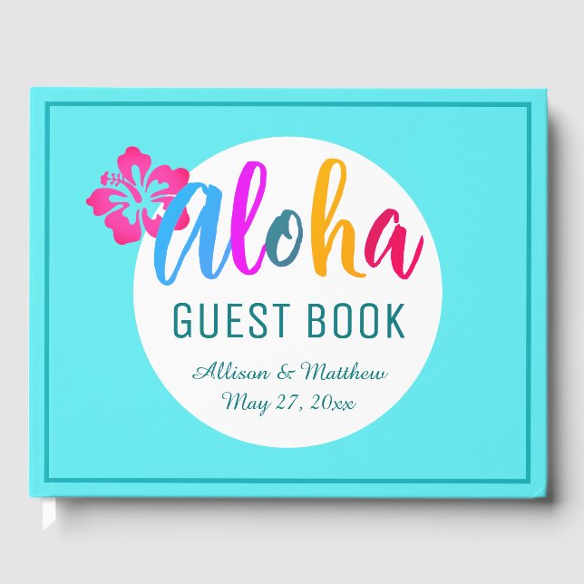 Aloha Luau Tropical Bright Pink Hibiskus Gästebuch (Vorderseite)