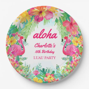 Aloha Luau Tropical Flamingo Geburtstagsparty Pappteller
