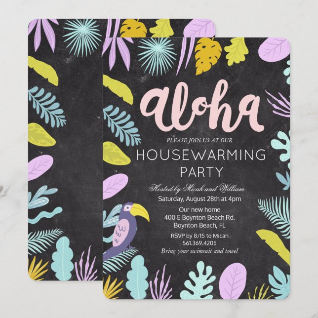 Aloha Luau Tropical House Party Invitation (Devant / Derrière)