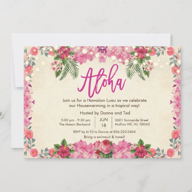 Aloha Luau Tropical House Party Invitation (Devant)