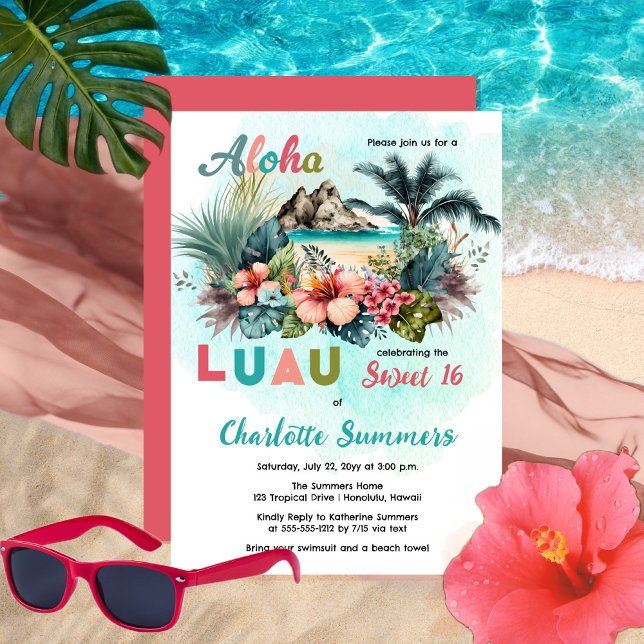 Aloha Luau Tropical Island Beach Sweet 16 Party Einladung (Von Creator hochgeladen)