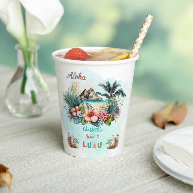 Aloha Luau Tropical Island Beach Sweet 16 Party Pappbecher (In Situ)
