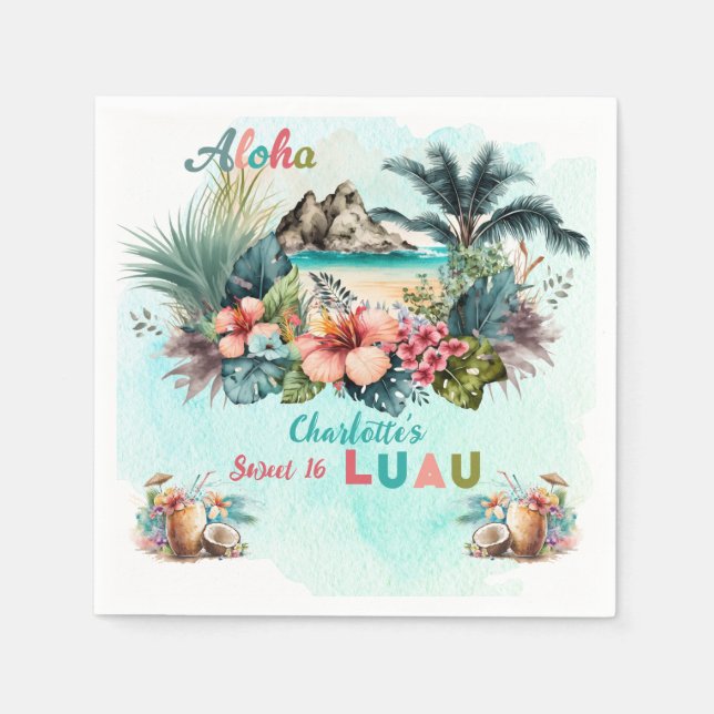 Aloha Luau Tropical Island Beach Sweet 16 Party Serviette (Vorderseite)