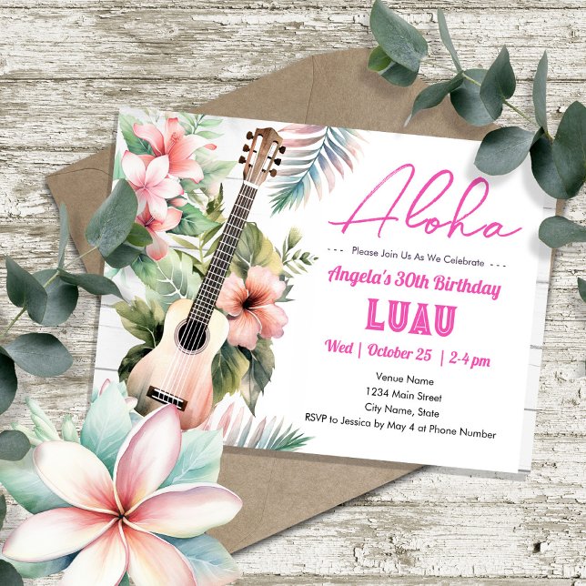 Aloha Luau ukulele Adult Birthday Einladung (Von Creator hochgeladen)