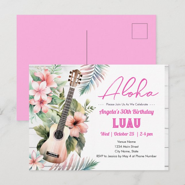 Aloha Luau ukulele Adult Birthday Postkarte (Vorne/Hinten)