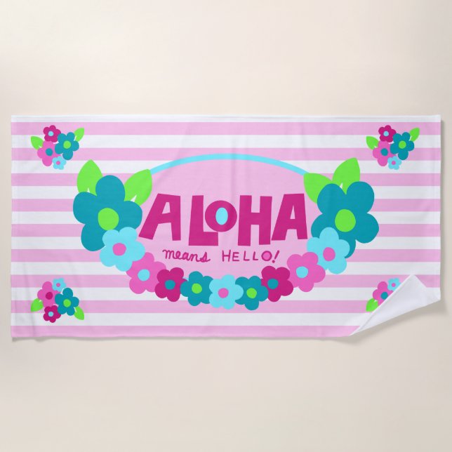 Aloha Means Hello Hawaiian Floral - Pink Strandtuch (Vorderseite)