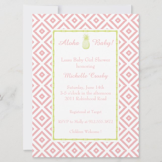 Aloha Mint/Peony Hawaiian Luau Shower Invitation (Devant)