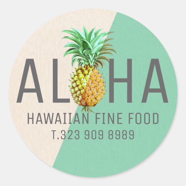 Aloha mit Ananas, grün und beige Leinen Runder Aufkleber (Vorderseite)