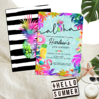 Aloha Neon Tropical Luau Pool Party Geburtstag Einladung