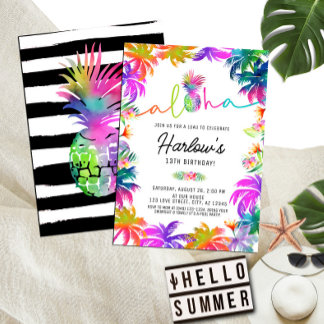 Aloha Neon Tropical Luau Sommerspass Geburtstag Einladung