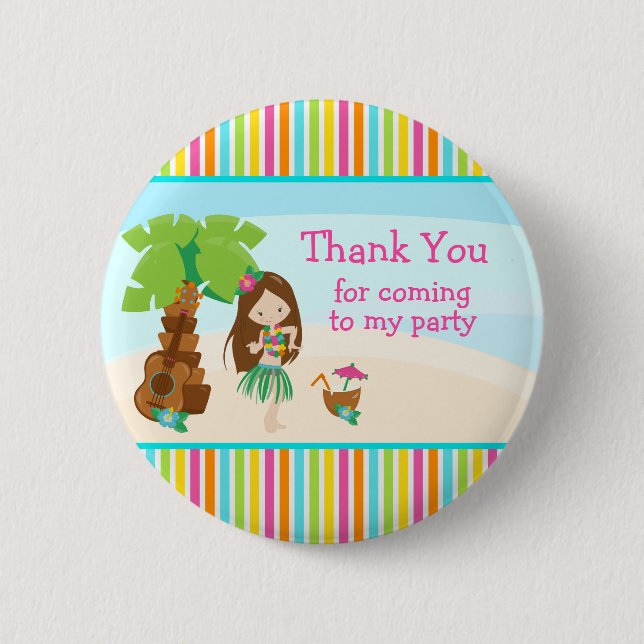 Aloha Niedlich Brown Hair Girl 'Danke für das Komm Button (Vorderseite)