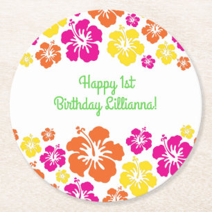 Aloha Niedlich Hawaiian Kid's 1. Geburtstag Party  Runder Pappuntersetzer
