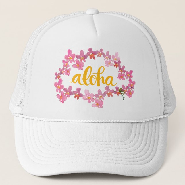 Aloha Orchideen-Leu-Fernlastfahrer-Hut Truckerkappe (Vorderseite)