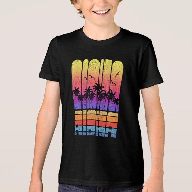 Aloha Palm Trees Tropical Retro Family Tri-Blend Shirt (Vorderseite)
