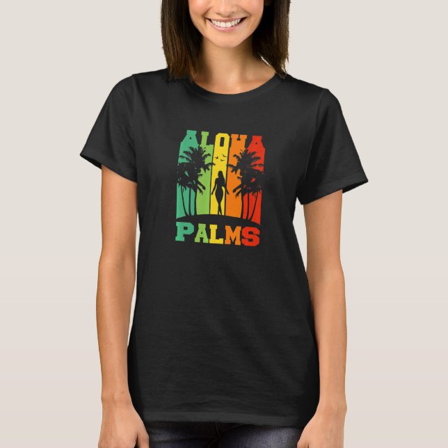 Aloha Palms Tropical Island Tiki Party Hawaii T-Shirt (Vorderseite)