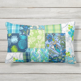 Aloha Patchwork Hawaiian Tropical Prints - Aquamar Kissen Für Draußen