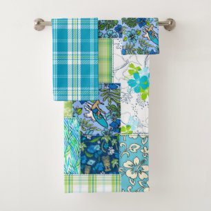 Aloha Patchwork Hawaiian Tropical Prints - Turquoi