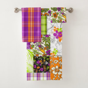 Aloha Patchwork Hawaiian Tropical Prints - Violet Badhandtuch Set