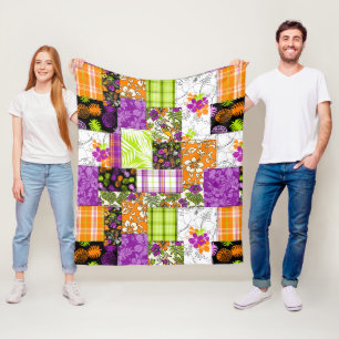 Aloha Patchwork Hawaiian Tropical Prints - Violet Fleecedecke
