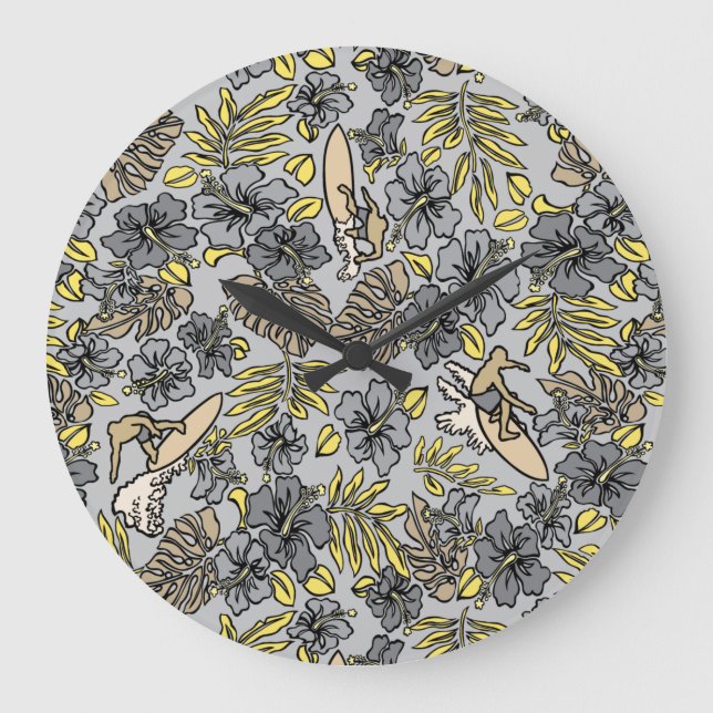 Aloha Patchwork Hawaiianische Tropenprinzen - neut Große Wanduhr (Vorderseite)