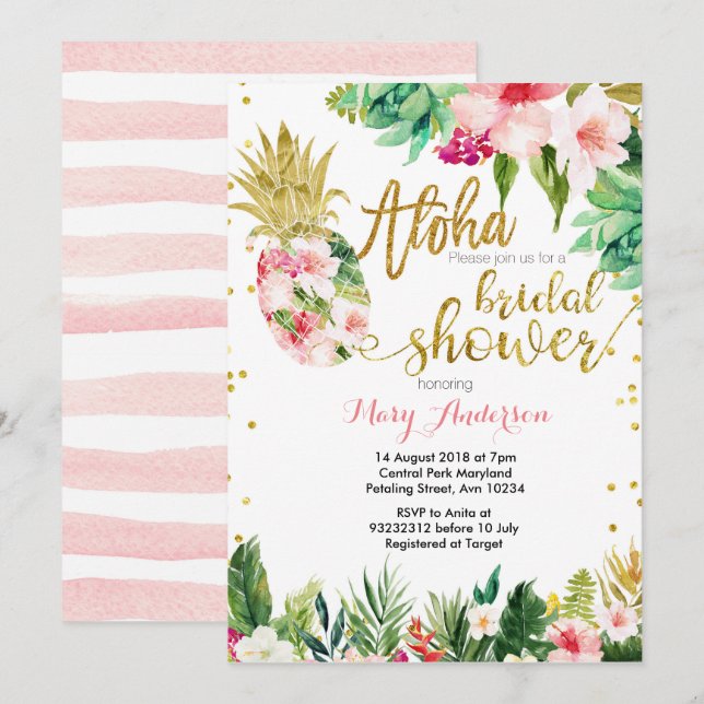 Aloha Pineaple Bridal Dusche Einladung (Vorne/Hinten)