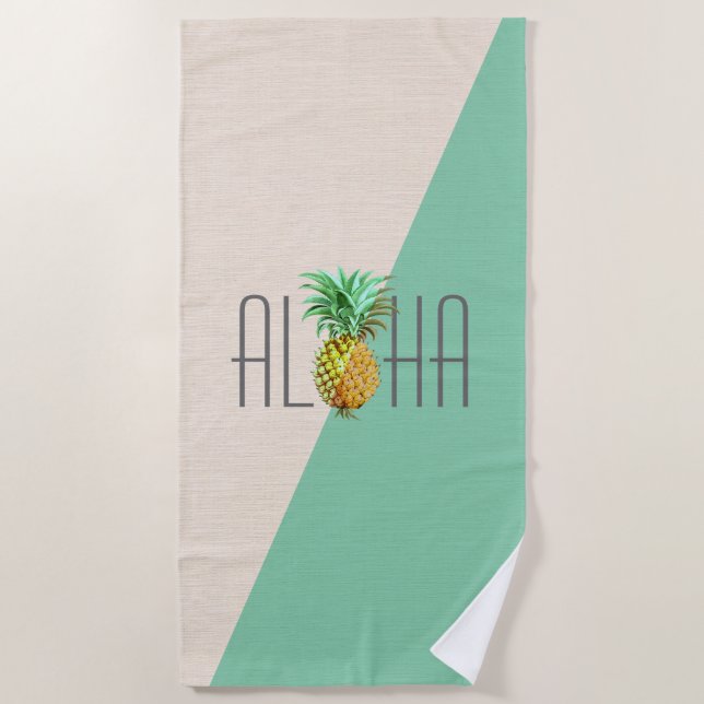 Aloha Pineaple-Darstellung geometrischer Hintergru Strandtuch (Vorderseite)