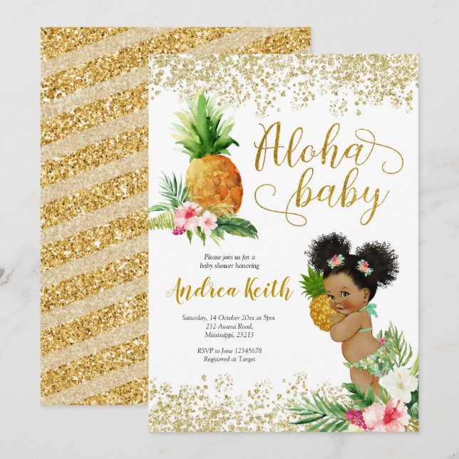 Aloha Pineaple Gold Tropische Ananas Einladung (Vorne/Hinten)