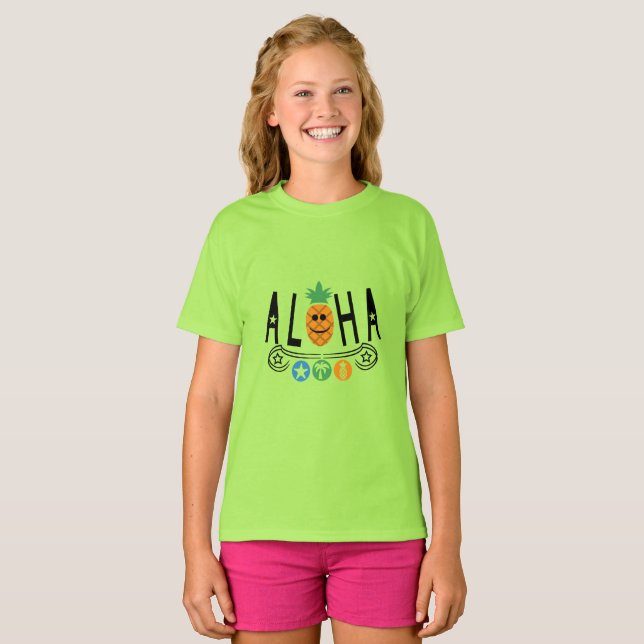 Aloha Pineappdesign - Girls' Basic T - Shirt (Vorne ganz)