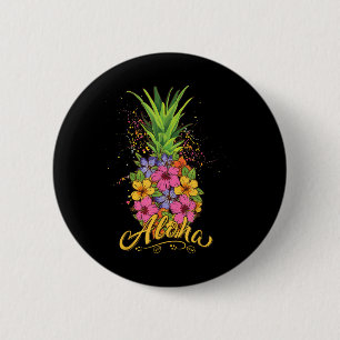 Aloha Pineappel Hibiskus Women Teen Girl Hawaiian Button