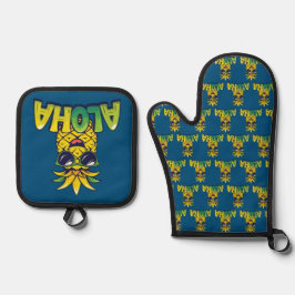 Aloha Pineappesammlung Aquamarin Oven Mitt & Pot H Ofenhandschuh & Topflappen-Set