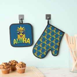 Aloha Pineappesammlung Aquamarin Oven Mitt & Pot H Ofenhandschuh & Topflappen-Set