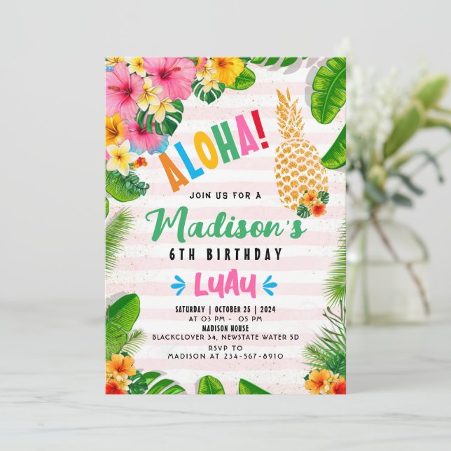 Aloha Pineapple 6e anniversaire de fête Invitation (Debout devant)