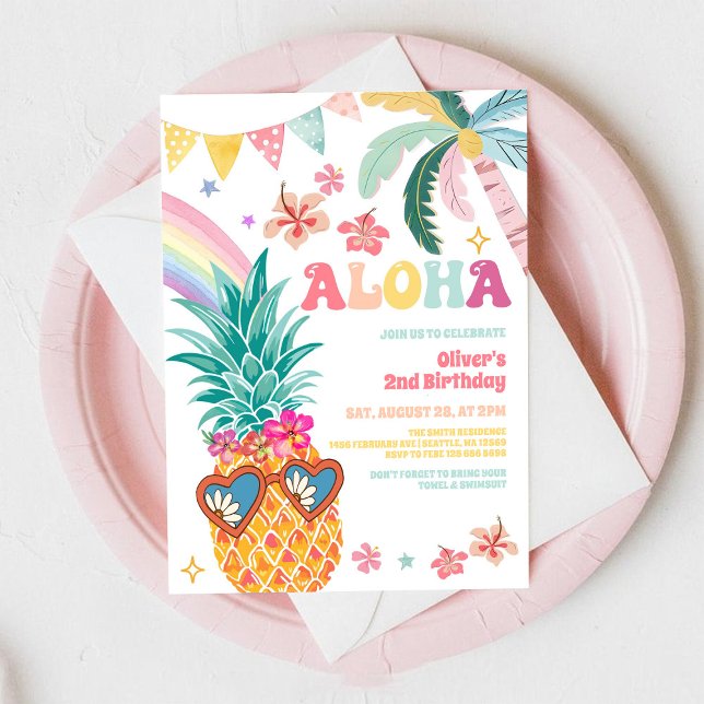 ALOHA Pineapple Luau Summer Birthday Invitation Einladung (Von Creator hochgeladen)