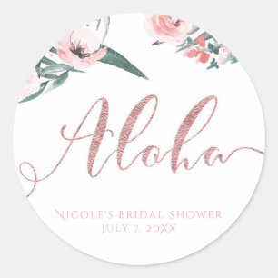 Aloha Pink Tropical Sommer Floral Hochzeitsdusche Runder Aufkleber