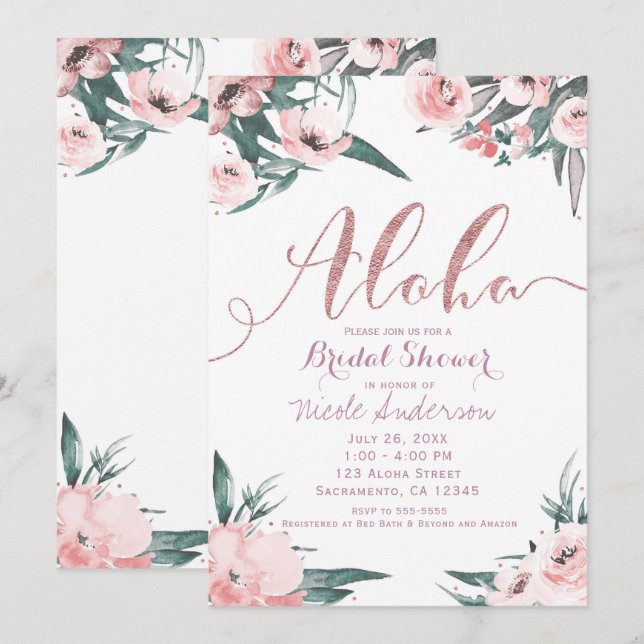 Aloha Pink Tropical Summer Floral Brautparty Einladung (Vorne/Hinten)