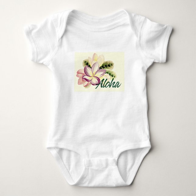 Aloha Plumeria Baby Strampler (Vorderseite)