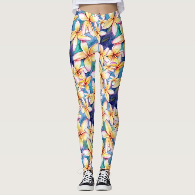 Aloha Plumeria Blüten Yoga Pants Leggings (Vorderseite)