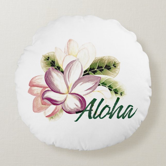 Aloha Plumeria Rundes Kissen (Vorderseite)