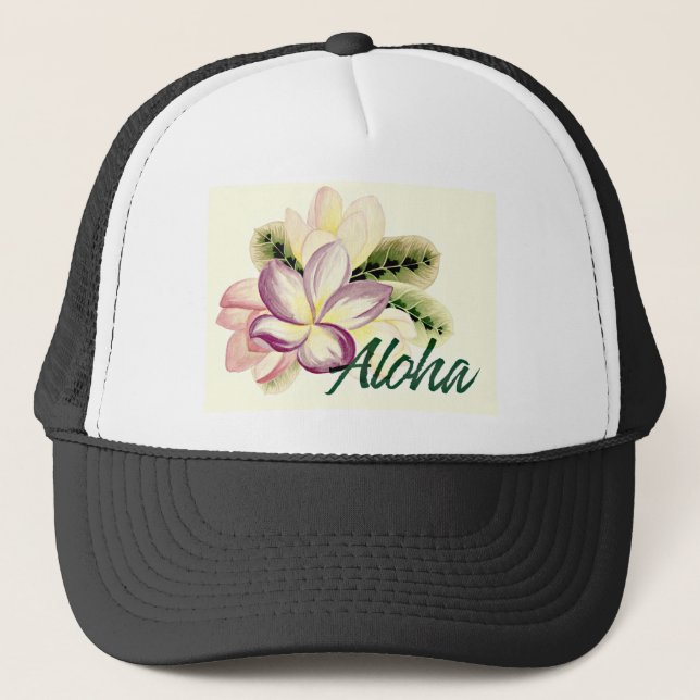 Aloha Plumeria Truckerkappe (Vorderseite)