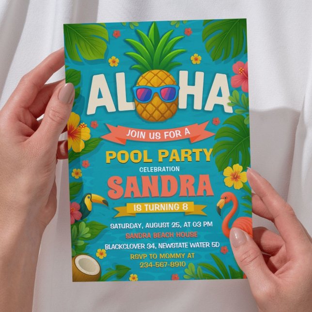 Aloha Pool Party Anniversaire Invitation (Aloha Pool Party Birthday Invitation)