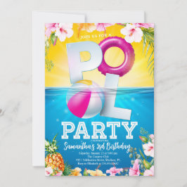 Aloha Pool Party Floral Geburtstag Einladung
