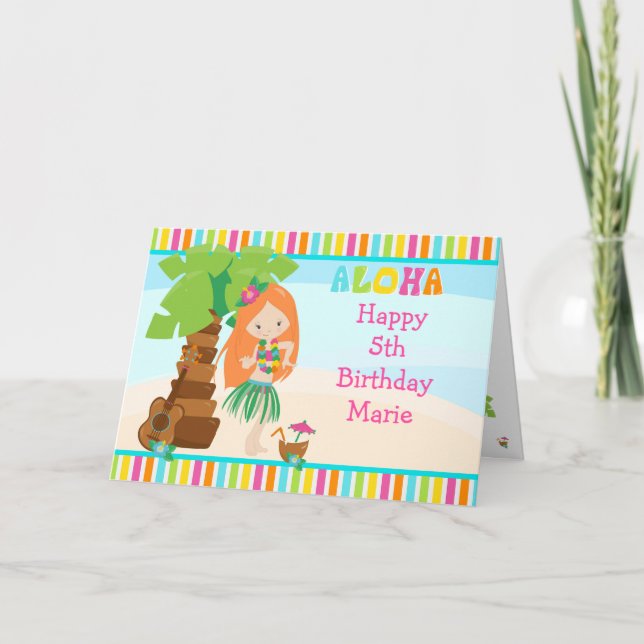 Aloha Red Hair Girl Birthday Karte (Vorderseite)