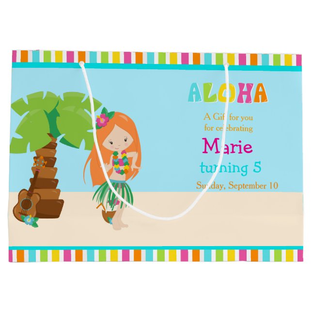 Aloha Red Hair Girl Danke Große Geschenktüte (Rückseite)