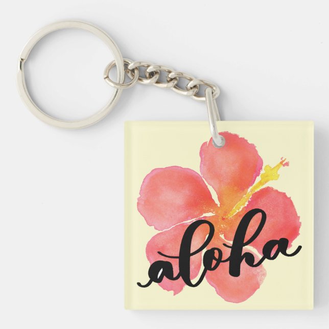 Aloha Red Hibiskus Square Schlüsselanhänger Mini (Vorderseite)