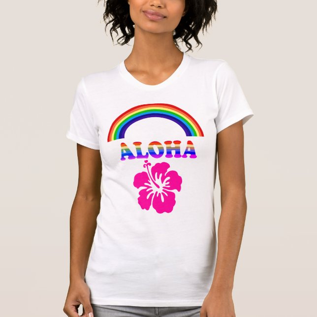 Aloha Regenbogen Blumen T-Shirt (Vorderseite)